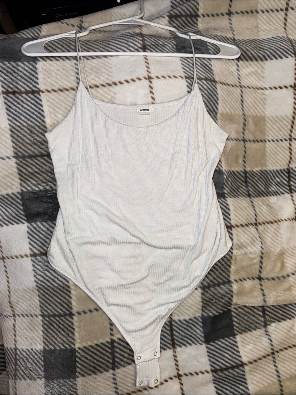 Garage White Ribbed Snap-Button Bodysuit Tank
